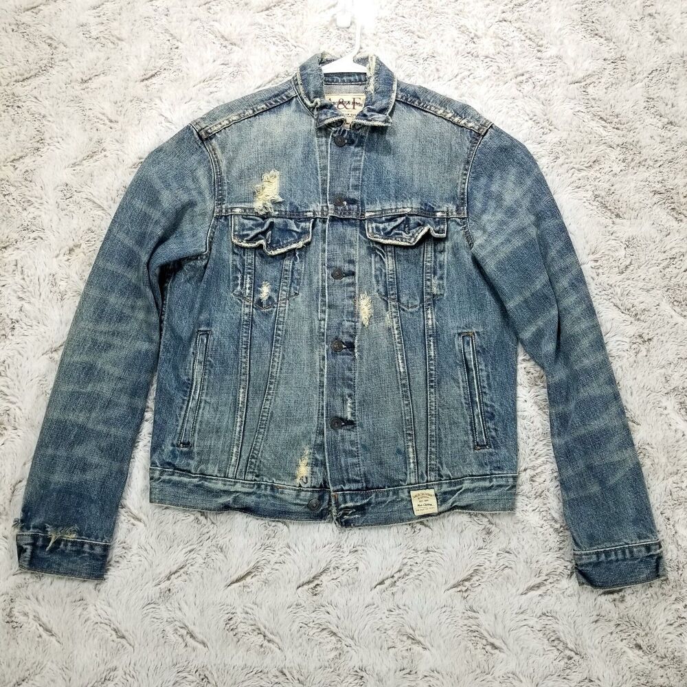 Abercrombie fitch Jacket Jeans Womens L Blue Distressed Full Button Long Sleeve